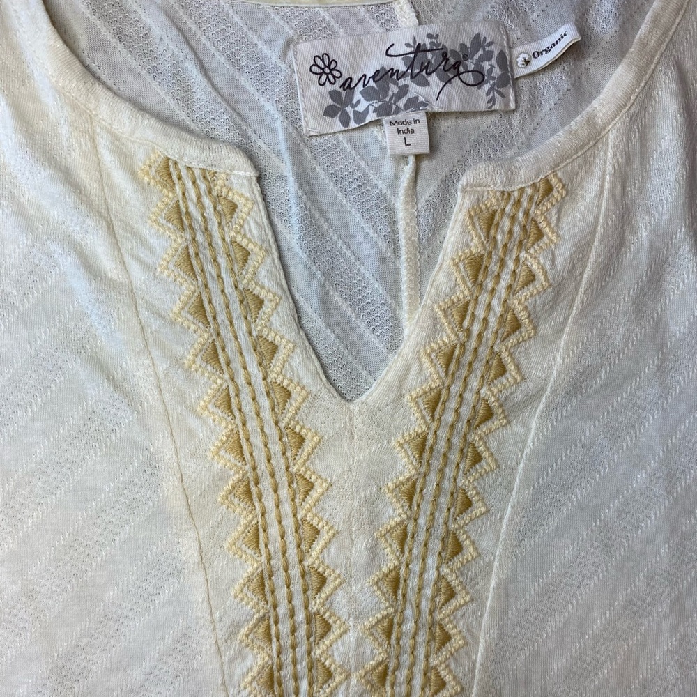 Aventura Long Sleeve Boho Blouse with Embroidery - Organic Cotton Blend Sz Large - Picture 3 of 5